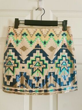 Express Ivory Sequin Aztec Mini Skirt
